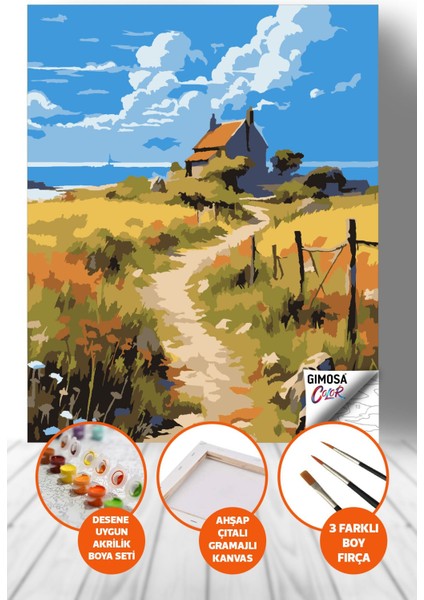 Color Dağ Evi Sayılarla Boyama Seti - Yetişkin Boyama, 40X50 Tuval Seti, Kendin Yap Hobi Seti