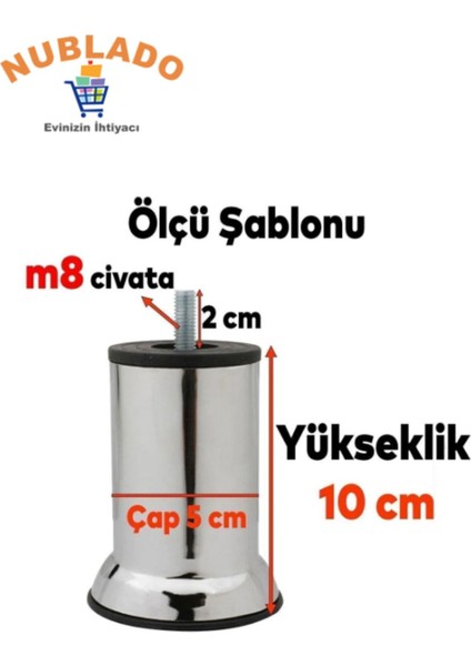 Dolap Mobilya Metal Kanepe Baza Koltuk Çekyat Destek Ayağı Ayakları M8CIVATA Krom Metal 10CM fiyatları
