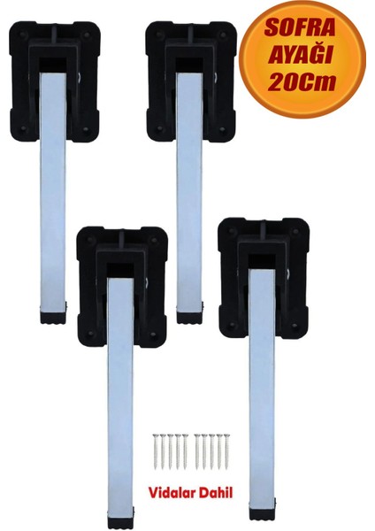 Yer Sofra Ayağı Ayak Metal Plastik Siyah Taban Katlanır Yer Sofrası Sini Altı 20 cm (4 Adet)