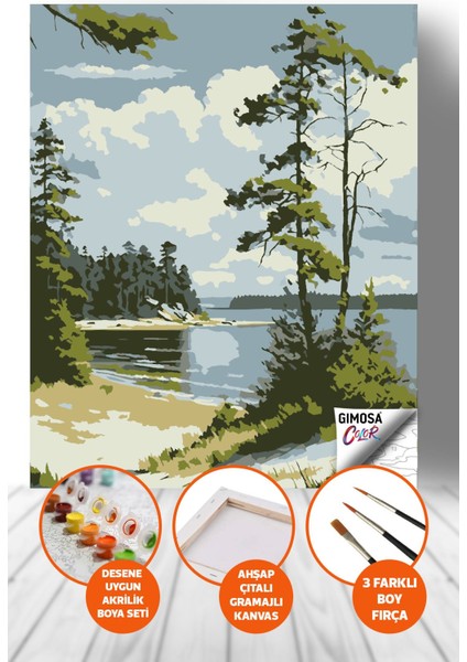 Color Göl Kenarı Sayılarla Boyama Seti - Yetişkin Boyama, 40X50 Tuval Seti, Kendin Yap Hobi Seti