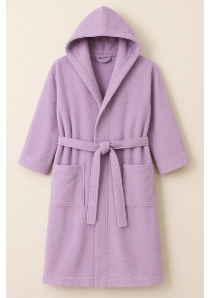 Model Home Pamuklu Lila Renkli Kapşonlu Büyük Beden Bornoz 4xl-5xl-6xl-7xl