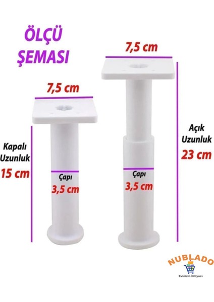Modül Ayarlanabilir Destek Ayağı 15 x 23 cm Beyaz Ayak Mobilya Kanepe Baza Koltuk Ünite Ayakları fiyatları