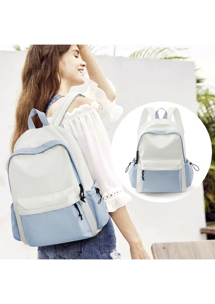 Genç Lisesi Sırt Çantası, Günlük Büyük Kapasiteli Gündap, Öğrenci Çocuk Seyahat Knapsac College Rucksack Damen, Schoolbag Renk: Mavi Bej (Yurt Dışından)