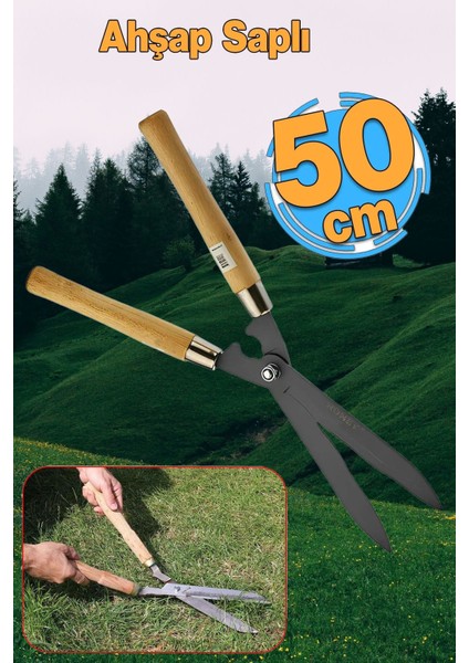 Eğri Çim Budama Makası Çalı Çimen Biçme Kesme Makas 50 cm Keskin Metal Bıçkı 1 Adet.