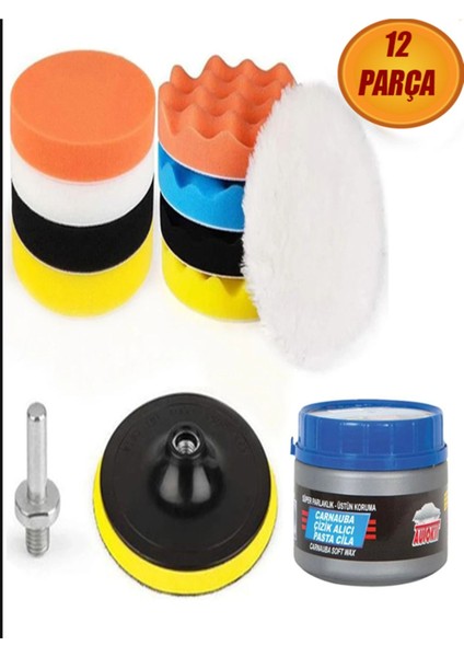 Pasta Cila Yün Polisaj Süngeri Pedi Seti 115 mm Oto Parlatma Parlatıcı Çizik Giderici 12 Parça