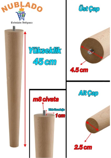 Ahşap Mobilya Ayağı 4 Adet Aparatlı 45 cm Sehpa Zigon Orta Masa Puf Tabure Tv Ünitesi Ayakları M8 fiyatları