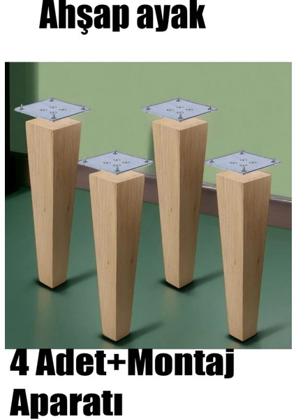 Ahşap Ayak 4 Adet 25 cm Kare Bağlantı Aparatı Dahil Mobilya Koltuk Kanepe Sehpa Masa Ayağı Ayakları.
