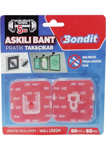Askılı Bant Pratik Tak Çıkar 2 Li ( 60 mm x 60 mm )