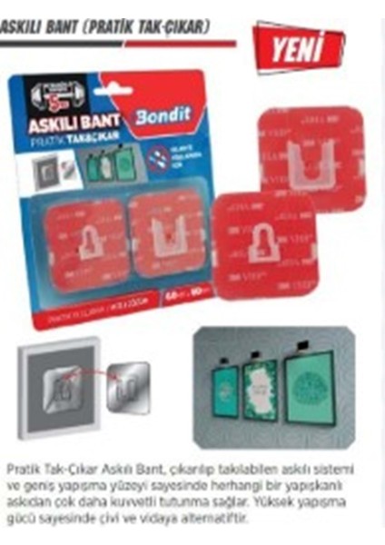 Askılı Bant Pratik Tak Çıkar 2 Li ( 60 mm x 60 mm ) fiyatları