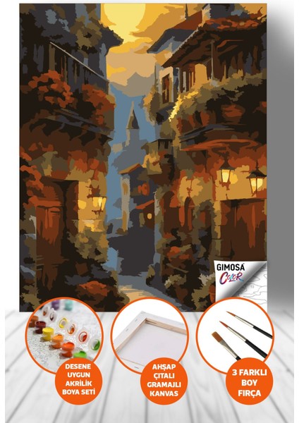Color Bahçeli Gece Sayılarla Boyama Seti - Yetişkin Boyama, 40X50 Tuval Seti, Kendin Yap Hobi Seti
