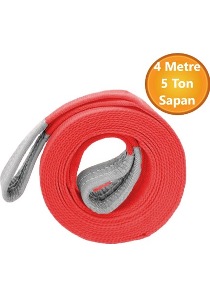 Vinç Sapan Polyester Spanzet 5 Ton 4 Metre Kırmızı Sağlam Yük Kaldırma Taşıma Indirme Caraskal Halat
