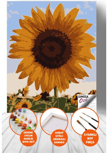 Color Mor Ayçiçeği Tarlası Sayılarla Boyama Seti, Yetişkin Boyama, 40X50 Tuval, Kendin Yap Hobi Seti