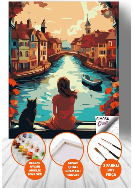 Color Kanal Manzara Sayılarla Boyama Seti - Yetişkin Boyama, 40X50 Tuval Seti, Kendin Yap Hobi Seti
