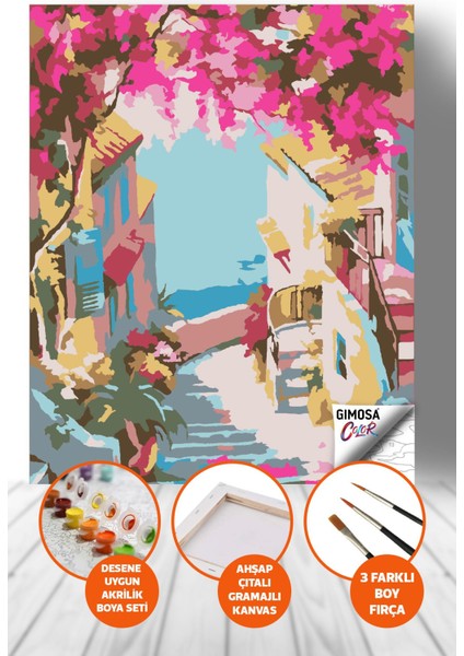 Color Bahçeli Yokuş Sayılarla Boyama Seti - Yetişkin Boyama, 40X50 Tuval Seti, Kendin Yap Hobi Seti