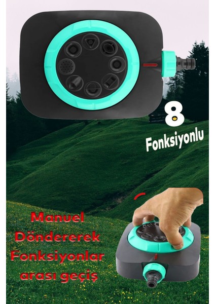 Tablalı Hareketli Su Tabancası Fıskiyesi 8 Fonksiyonlu Bahçe Çim Sulama Aparatı Plastik DY6029GMFT.