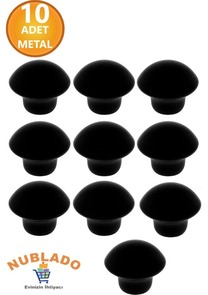 Mobilya Mutfak Çekmece Dolap Dolabı Kapak Kulbu Kulpu Kulpları Siyah Mantar Düğme Metal 10 Adet