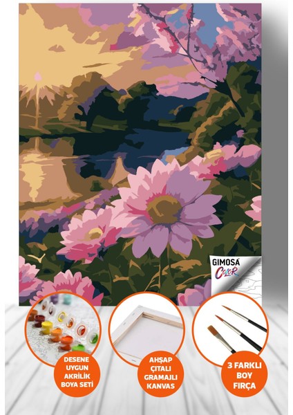 Color Mor Çiçekler Sayılarla Boyama Seti - Yetişkin Boyama, 40X50 Tuval, Kendin Yap Hobi Seti