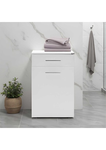 Diamond Çamaşır Sepetli ve Çekmeceli Çok Amaçlı Dolap - Lake Beyaz