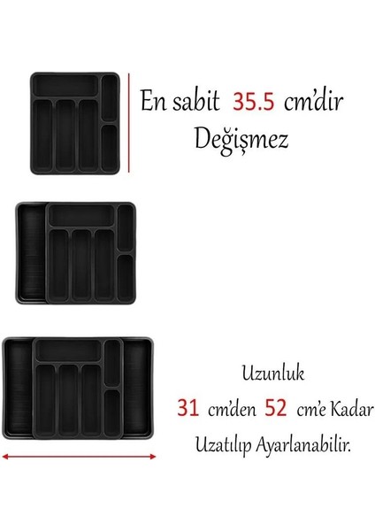 Siyah Açılabilir Ayarlanabilir Kayar Kaşıklık Çekmece Içi Bıçak Kaşık Çatal Düzenleyici Çift Kanat fırsatları