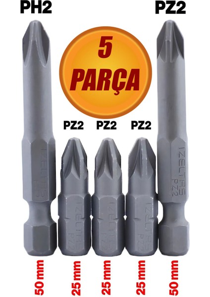 Izeltaş Matkap Ucu Seti Bits Uç Vidalama Aparatı Yıldız Uç (5 Parça)Ph-Pz