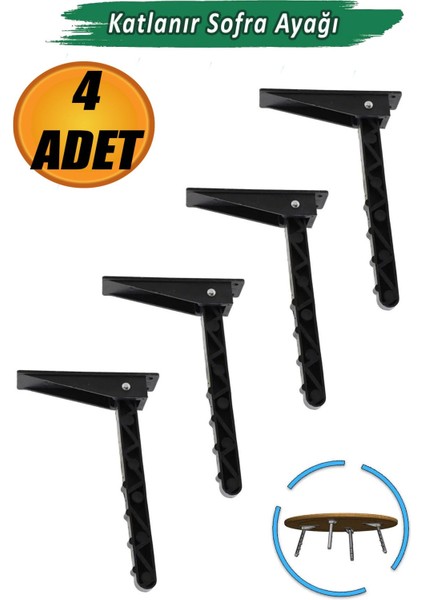 Yer Sofra Ayağı Katlanır Yer Sofrası Sini Altı Siyah Plastik Ayak 20 cm (4 Adet).