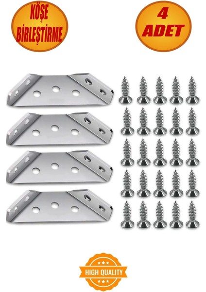 4 Adet Mobilya Eşya Dolap Köşe Birleştirme Köşebent Sabitleyici Bağlantı Aparatı L Demir Gönye Metal