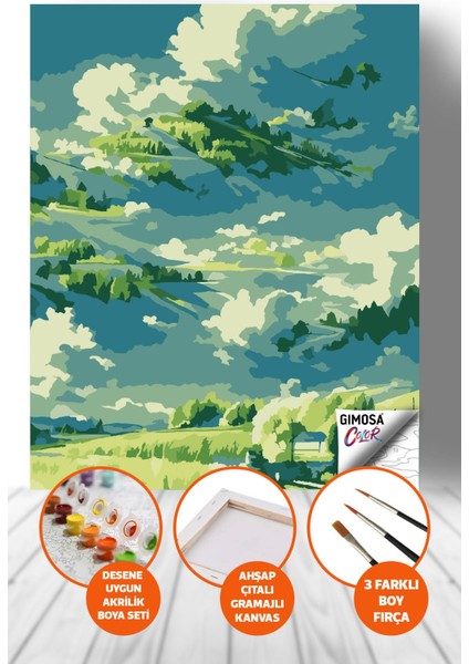 Color Yeşil Çayırlar Sayılarla Boyama Seti - Yetişkin Boyama, 40X50 Tuval Seti, Kendin Yap Hobi Seti