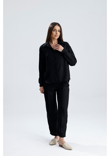 Kadın Oversize Alt Üst Takım – Gömlek ve Lastikli Pantolon Ikili Set modelleri