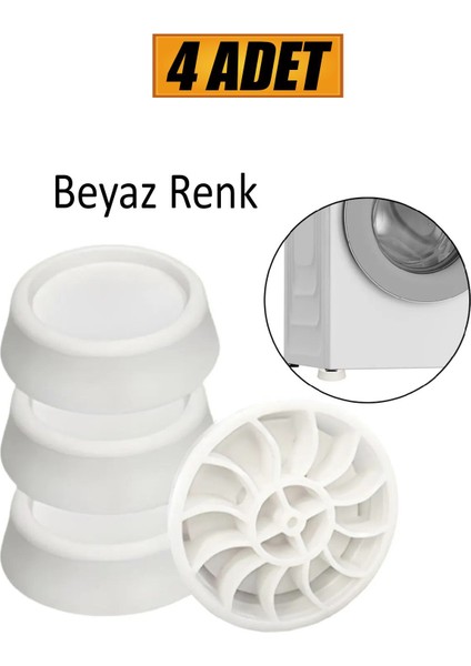 Bro Çamaşır Makinesi Kaydırmaz Stoper Beyaz Renk 4 Adet Titreşim Gürültü Önleyici Ayak Denge Ayağı