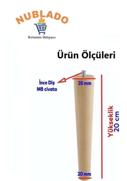 Ahşap (20 Cm) Sehpa Konsol Puf Tv Ünitesi Ayağı Ayakları M8 Civatalı Bağlantı Aparatlı 4'lü Set fiyatları