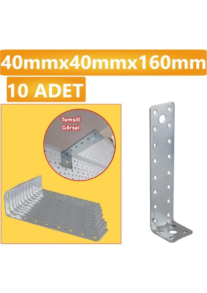 L Demiri Metal Köşebent 40X40X160 mm Mobilya Dolap Duvar Sabitleme 10 Adet Bağlantı Aparatı Gönye