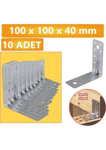 L Demiri Mobilya Dolap Duvar Sabitleme 10 Adet Metal Köşebent 100X100X40 mm Bağlantı Aparatı Gönye