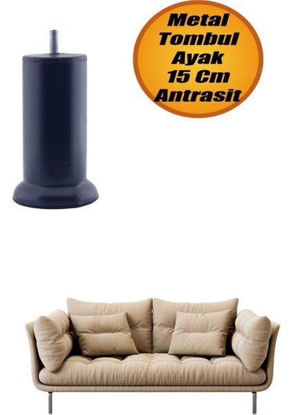 Tombul Mobilya Baza Metal Antrasit Gri 15 cm M8 Diş Kanepe Koltuk Çekyat Yükseltme Ayağı Ayakları.