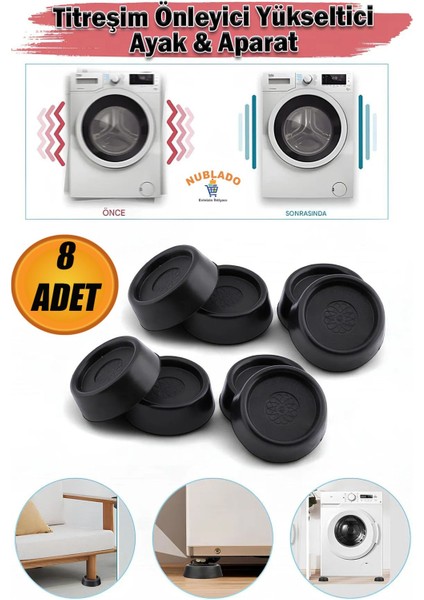 Titreşim Önleyici Beyaz Eşya Çamaşır Makinesi Ayağı 8 Adet Kaymaz Gürültü Azaltıcı Engelleyici Ayak.