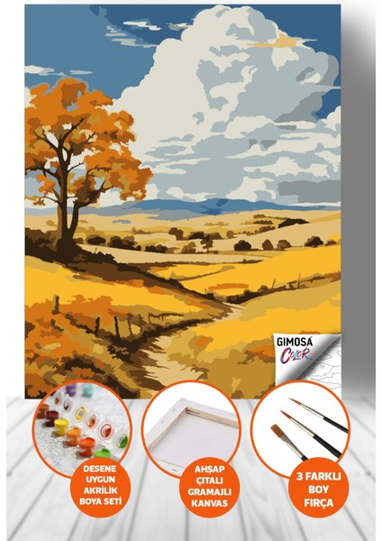 Color Sonbahar Sayılarla Boyama Seti - Yetişkin Boyama, 40X50 Tuval Seti, Kendin Yap Hobi Seti