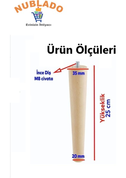 Ahşap (25 Cm) Sehpa Puf Tabure Tv Ünitesi Ayağı Ayakları M8 Civatalı Bağlantı Aparatlı 4'lü Set fiyatları