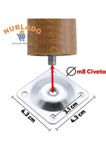 Ahşap (25 Cm) Sehpa Puf Tabure Tv Ünitesi Ayağı Ayakları M8 Civatalı Bağlantı Aparatlı 4'lü Set fırsatları