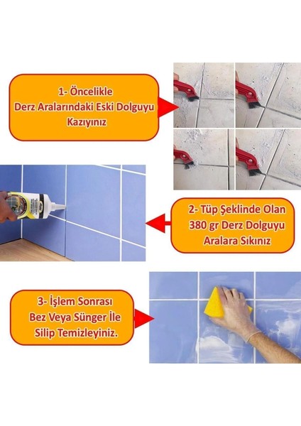 (3'lü Set) Fayans Beyaz Derz Boyama Boyası Kalemi + Fayans Arası Hazır Derz Dolgusu 380 gr indirimleri