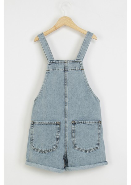 Cepli Düğmeli Askılı Kot Salopet Kız Çocuk Şort Tulum fiyatları