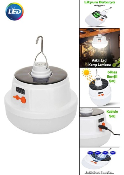 Ledli El Feneri Işıldak Kamp Lambası Güneş Enerjili Şarjlı Pilli Portatif Gece Lambası 30 W. fiyatları