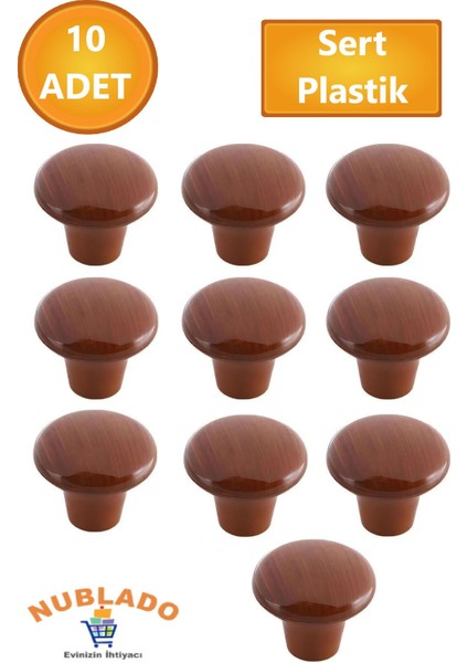 Mobilya Mutfa Çekmece Dolap Dolabı Kapak Kulbu Kulpu Kulplar Ceviz Mantar Düğme Sert Plastik 10 Adet