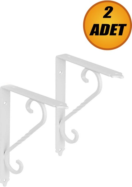 Ferforje Raf Altı Ayak Dekoratif Raf Tutucu 155 x 230 mm Beyaz Montaj Aparatı