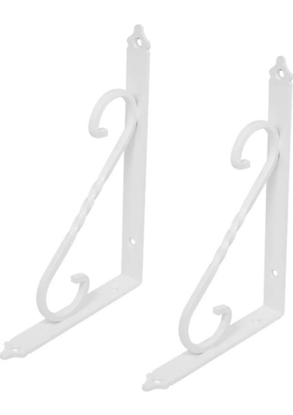 Ferforje Raf Altı Ayak Dekoratif Raf Tutucu 155 x 230 mm Beyaz Montaj Aparatı