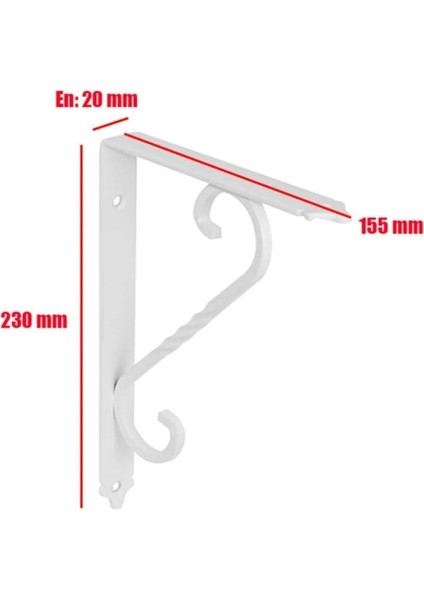 Ferforje Raf Altı Ayak Dekoratif Raf Tutucu 155 x 230 mm Beyaz Montaj Aparatı
