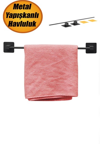Bro Havluluk Yapışkanlı Metal Siyah Banyo Lavabo Mutfak Uzun Kağıt Bez Havlu Askısı Kağıtlık 39 cm