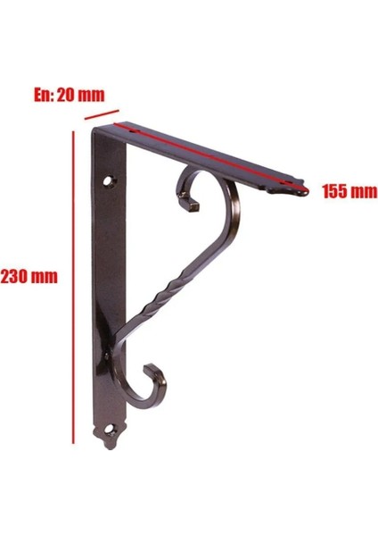 Ferforje Raf Altı Ayak Dekoratif Raf Tutucu 155 x 230 mm Bakır Montaj Aparatı (2 Adet)Vida Hediye