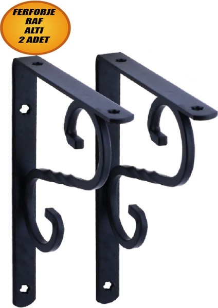 Raf Altı Raf Tutucu Metal Ayak Ferforje Siyah 150 x 230 mm 2 Adet Vida Hediye
