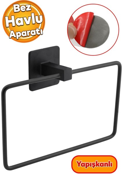 Yapışkanlı Banyo Havluluk Bornoz Askısı Tutacağı Asacağı Asma Aparatı Metal Siyah Askılık Askılığı