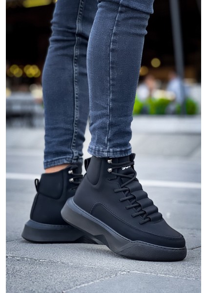 ET0321 Gizli Bağcıklı Erkek Yüksek Taban Siyah Spor Bot fiyatları