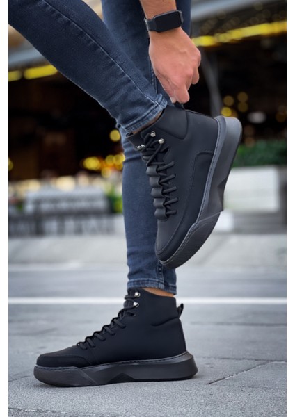 ET0321 Gizli Bağcıklı Erkek Yüksek Taban Siyah Spor Bot modelleri